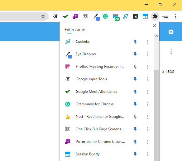 Restoring Google Chrome tabs. 